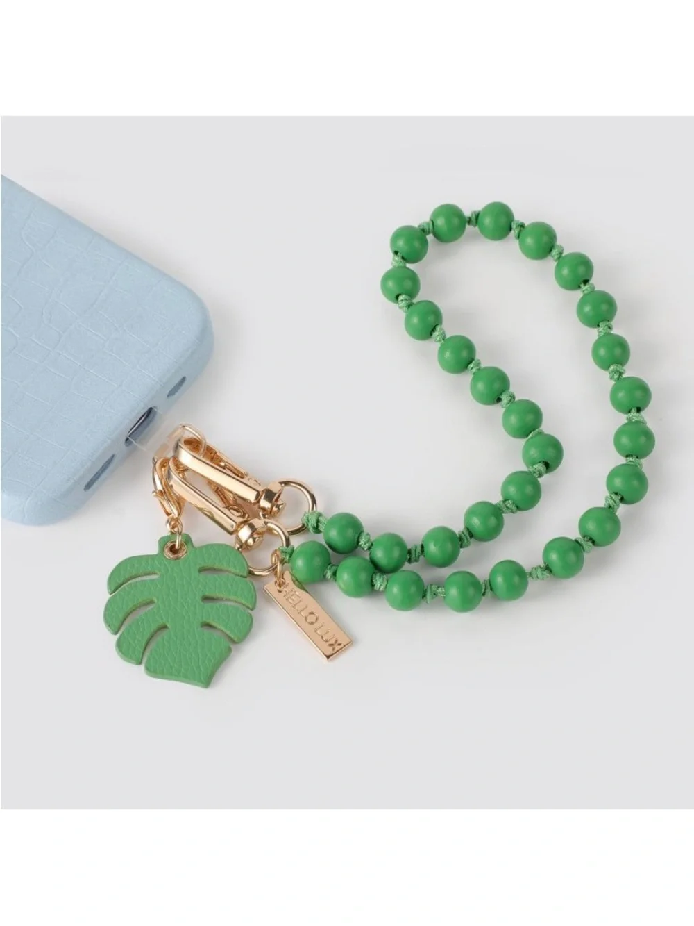 NIB Blue Flower and Green Leaf Leather Charm 3 pc Set